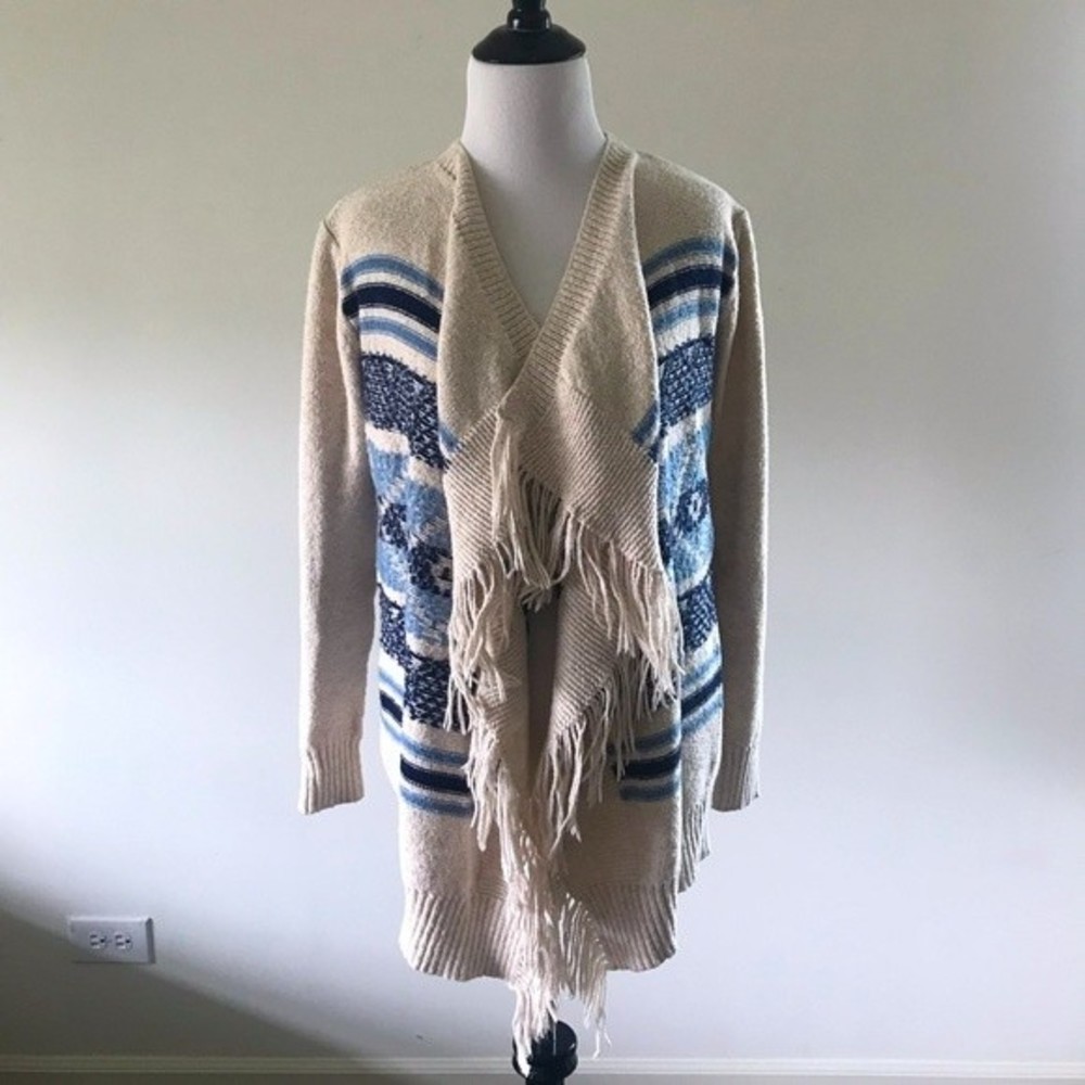 St. John's Bay Drape Aztec Fringe Open Front Cardigan - Size Small